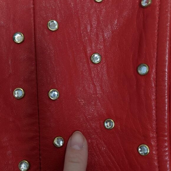 L.A. Roxx Vintage Red Leather Mini Dress Studded Rhinestone 80's RARE Size L - Picture 8 of 12